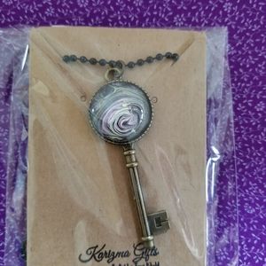 Necklace key pendant w/handmade acrylic pour art